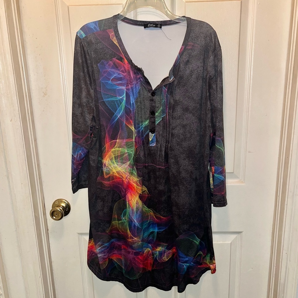 LILY by Farmiana Women’s Print Top. Sz 1X.